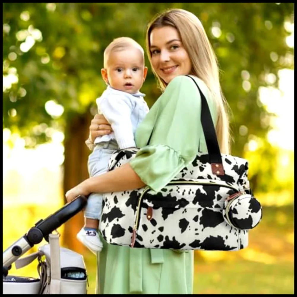 Medium Diaper Tote Bag with 10 Pockets, Insulated Bottle Holders, Luggage Sleeve